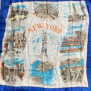 Vintage NEW YORK Silken Scarf. 34" square, memorabilia wall art cityscape.